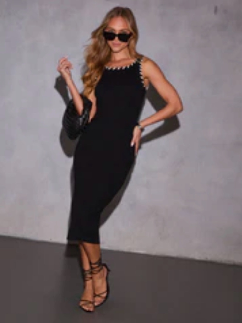 VICI Nells Contrast Stitch Black Midi Dress